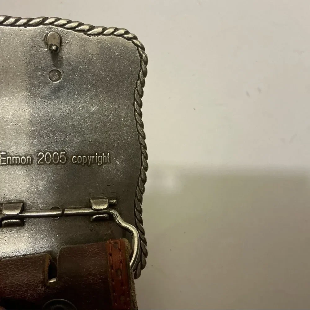 Enmon engraved rhinestone cross western Silver Buckle Belt with Red Accents